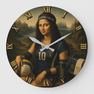 Volleyball Funny Mona Lisa  Large Clock