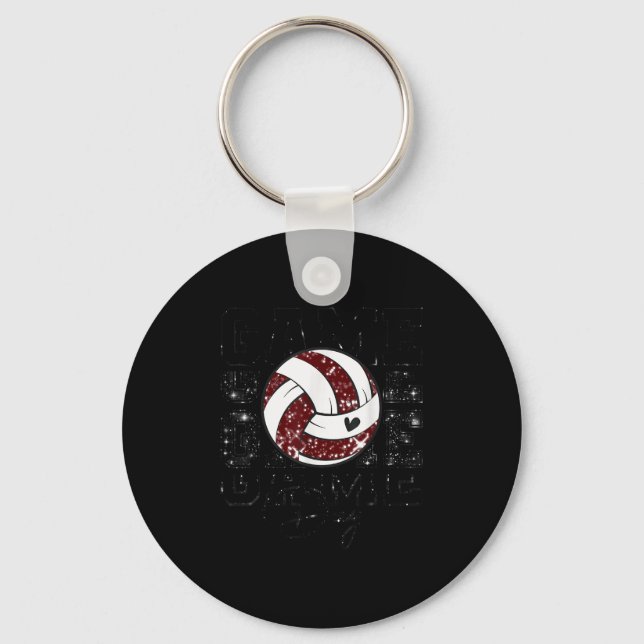 Volleyball Game Day Girls Volleyball Mom Maroon &a Key Ring (Front)