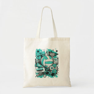 Volleyball Game Day Girls Volleyball Mum Teal Tote Bag