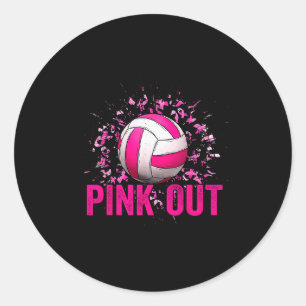 Volleyball Game Day Nk Out Breast Cancer Awareness Classic Round Sticker