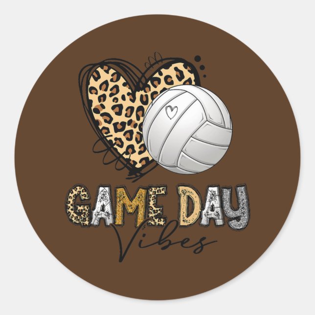 Volleyball Game Day Vibes Leopard Volleyball Mom Classic Round Sticker (Front)