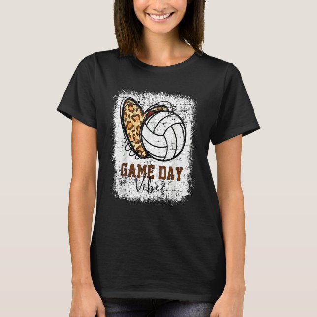 Volleyball Game Day Vibes Volleyball Mom Leopard B T-Shirt (Front)