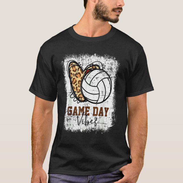 Volleyball Game Day Vibes Volleyball Mom Leopard B T-Shirt (Front)