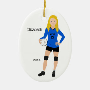 Volleyball Girl Blonde Blue & Black Ceramic Ornament