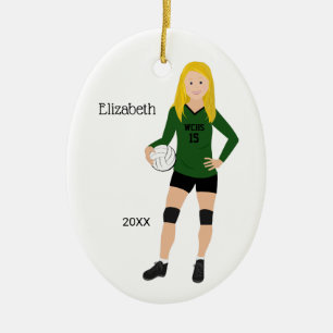 Volleyball Girl Blonde Green & Black Ceramic Ornament
