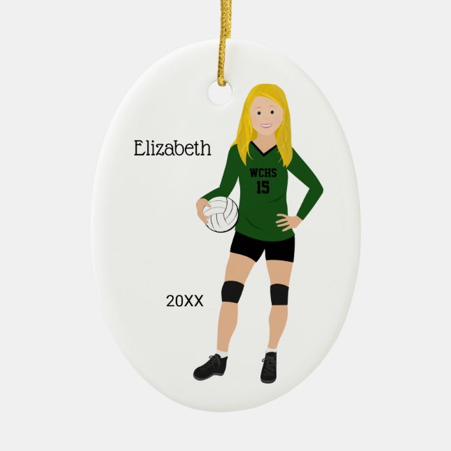 Volleyball Girl Blonde Green & Black Ceramic Ornament (Front)