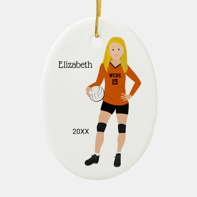 Volleyball Girl Blonde Orange & Black Ceramic Ornament (Front)