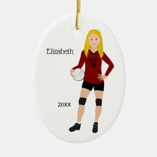 Volleyball Girl Blonde Red & Black Ceramic Ornament