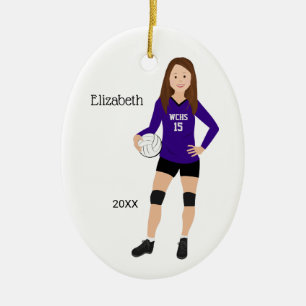 Volleyball Girl Brunette Purple & Black Ceramic Ornament