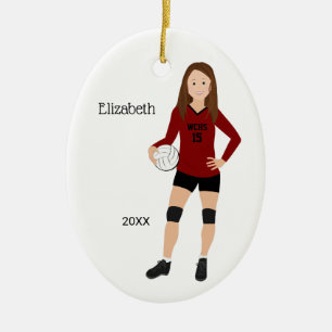 Volleyball Girl Brunette Red & Black Ceramic Ornament