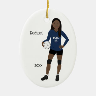 Volleyball Girl Long Black Hair Dark Blue & Black Ceramic Ornament