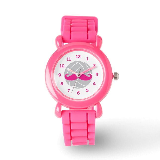 Volleyball glitter pink moustache volleyball watch (Front)