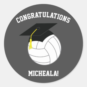 Volleyball Graduation Grey Classic Round Sticker