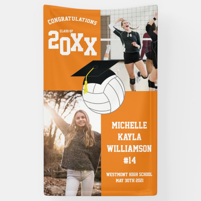 Volleyball Graduation Orange Banner (Vertical)