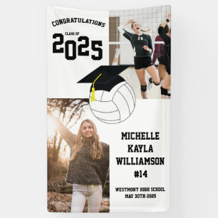 Volleyball Graduation Sports Black White Banner