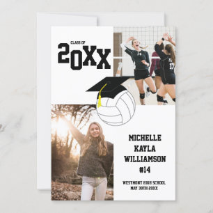 Volleyball Graduation Sports Black & White Invitation