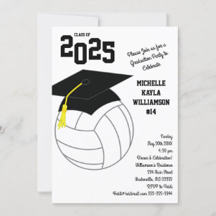 Volleyball Graduation Sports Black White Invitation