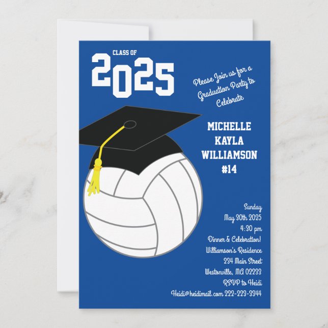 Volleyball Graduation Sports Blue Invitation (Front)