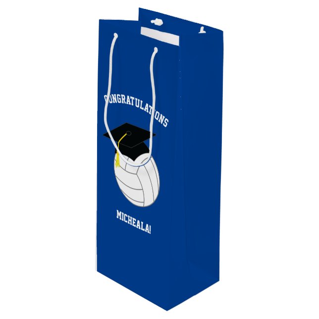 Volleyball Graduation Sports Blue Wine Gift Bag (Front Angled)
