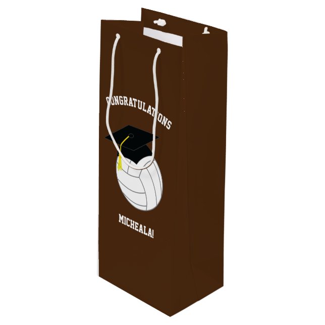 Volleyball Graduation Sports Brown Wine Gift Bag (Front Angled)