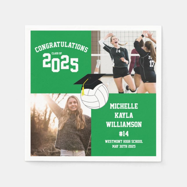 Volleyball Graduation Sports Green Napkin (Front)