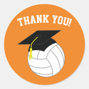 Volleyball Graduation Sports Orange Classic Round Sticker