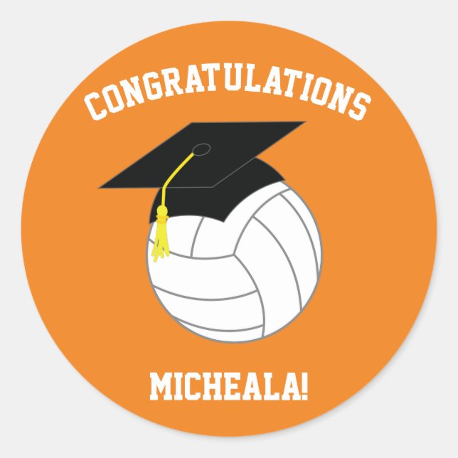Volleyball Graduation Sports Orange Classic Round Sticker (Front)