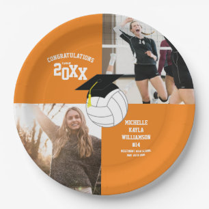 Volleyball Graduation Sports Orange Paper Plate