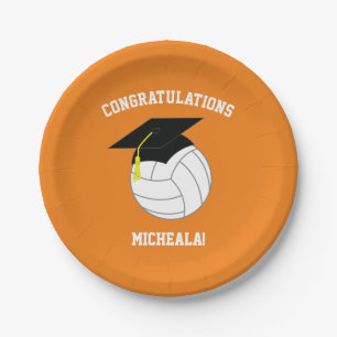 Volleyball Graduation Sports Orange Paper Plate