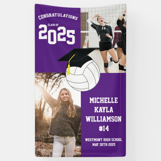 Volleyball Graduation Sports Purple Banner (Vertical)