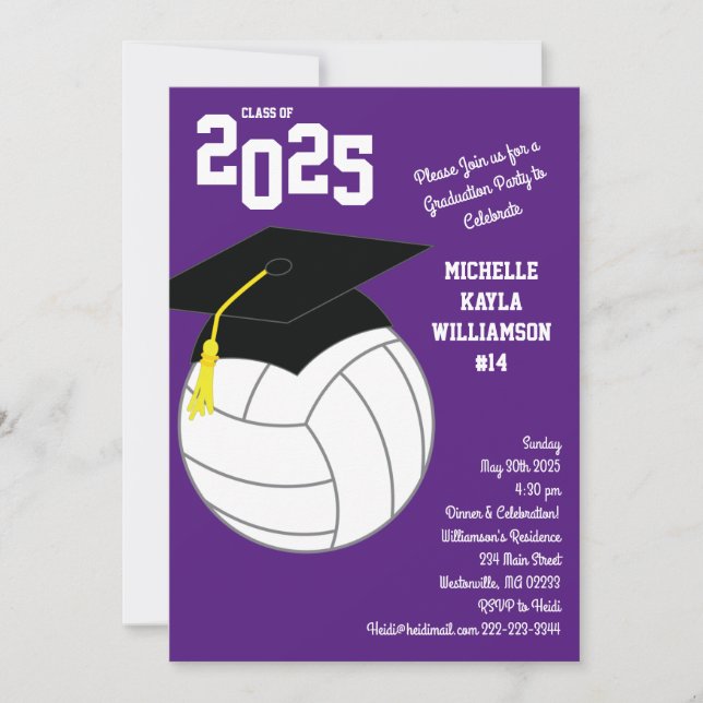 Volleyball Graduation Sports Purple Invitation (Front)