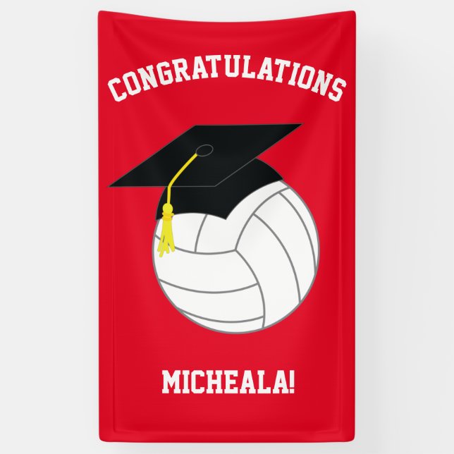 Volleyball Graduation Sports Red Banner (Vertical)
