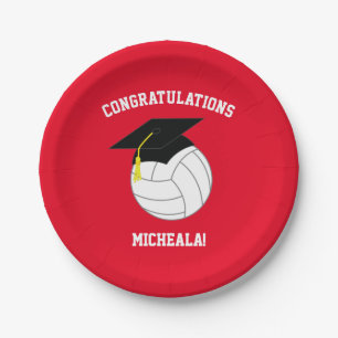 Volleyball Graduation Sports Red Paper Plate