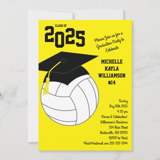 Volleyball Graduation Sports Yellow Invitation (Front)