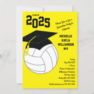 Volleyball Graduation Sports Yellow Invitation