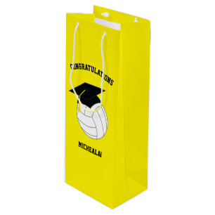 Volleyball Graduation Sports Yellow Wine Gift Bag