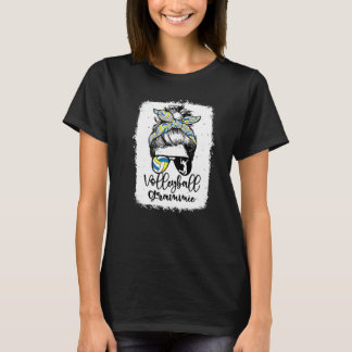 Volleyball Grammie Vintage Leopard Messy Bun Bleac T-Shirt
