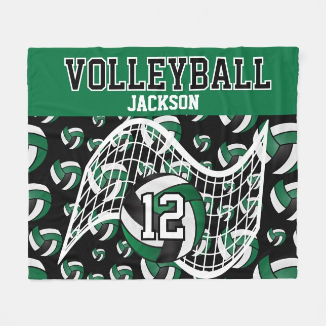 Volleyball - Green, Black and White Fleece Blanket (Front (Horizontal))
