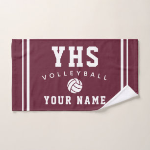 Volleyball Icon, Custom Name & School, Team Gift H Hand Towel