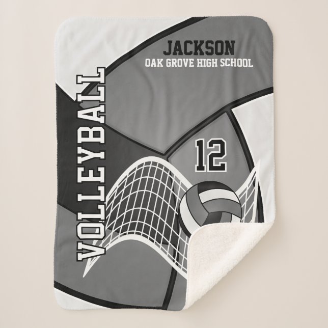 Volleyball 🏐 in Black, Grey and White Sherpa Blanket (Front)