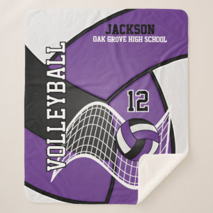 Volleyball 🏐 in Black, Purple and White Sherpa Blanket