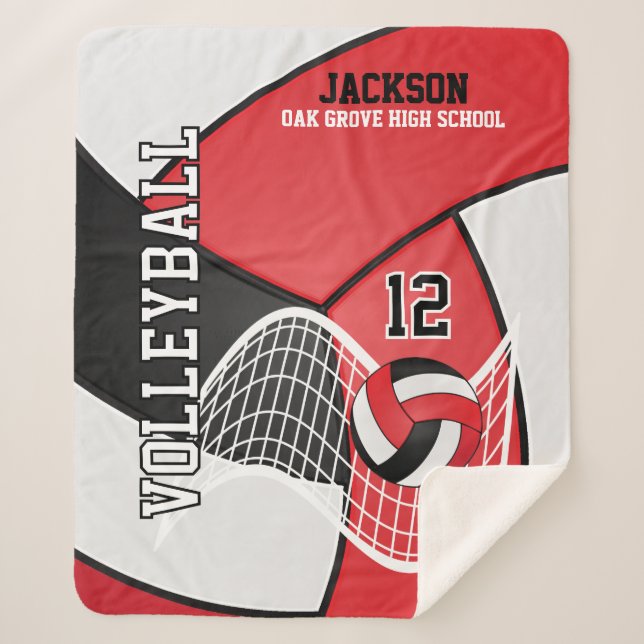 Volleyball 🏐 in Black, Red and White Sherpa Blanket (Front)