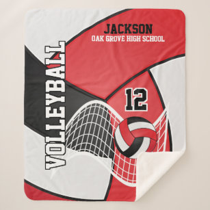 Volleyball 🏐 in Black, Red and White Sherpa Blanket