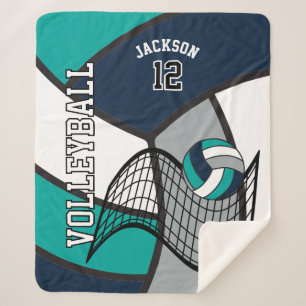 Volleyball 🏐 in Blue, Teal, Grey and White Sherpa Blanket