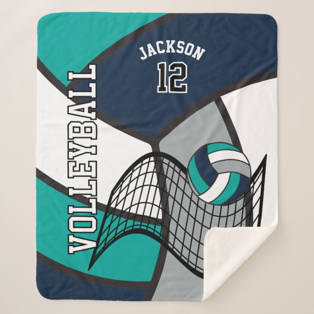 Volleyball 🏐 in Blue, Teal, Grey and White Sherpa Blanket (Front)