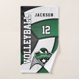 Volleyball in Dark Green, Black and White Hand Towel
