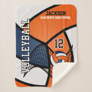 Volleyball 🏐 in Navy Blue, Orange and White Sherpa Blanket