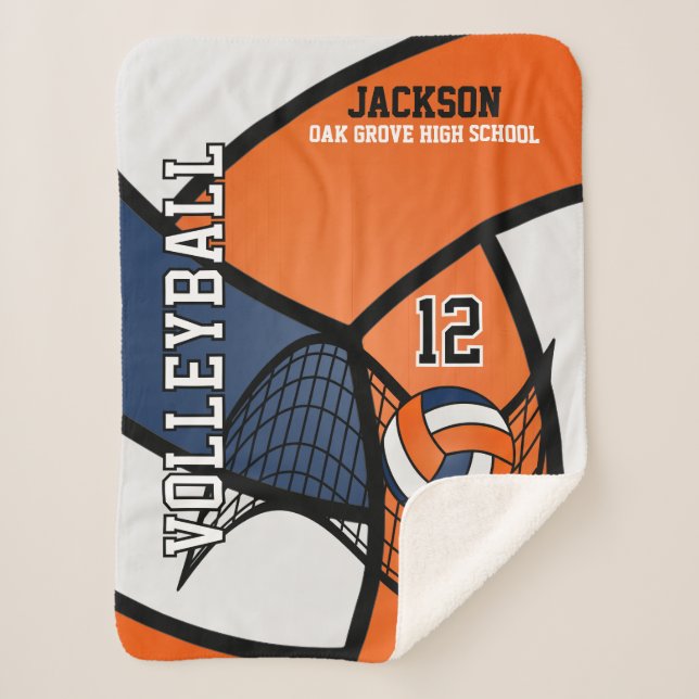 Volleyball 🏐 in Navy Blue, Orange and White Sherpa Blanket (Front)