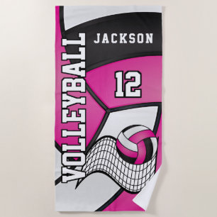 Volleyball in Pink, Black and White  Beach Towel