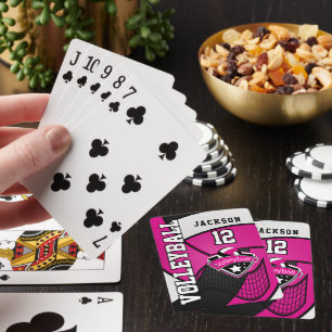 Volleyball in Pink, Black and White Playing Cards